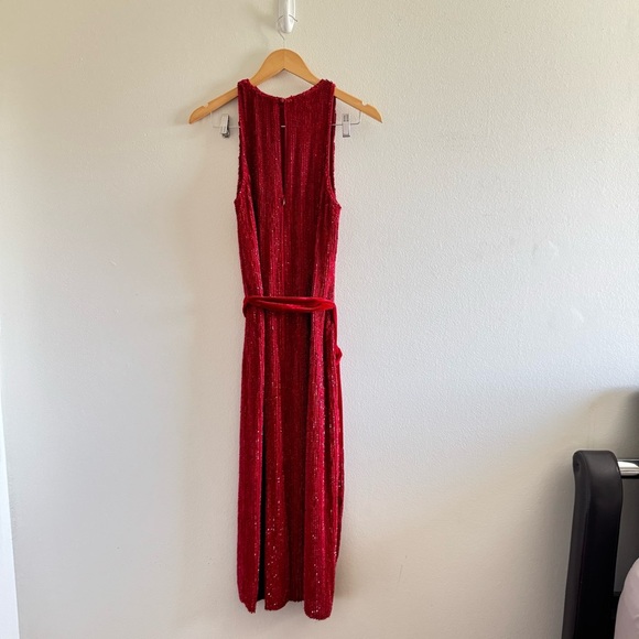 Retrofete Tilly Sequined High Neck Cocktail Red Sleeveless Midi Dress size Small - Picture 5 of 12